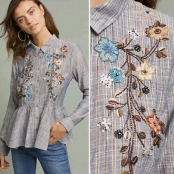Beautiful HD from Anthropologie linen blouse - Picture 2 of 11